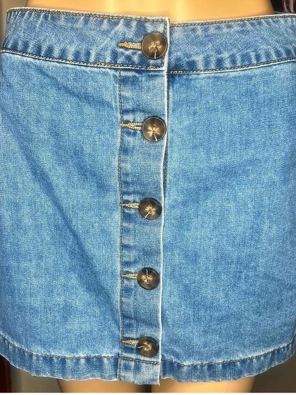 Classic Blue Denim Button-Front Women's Jeans Skirt
